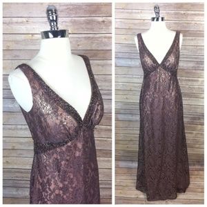 VINTAGE Niki Livas Blush Pink Lace Beaded Gown